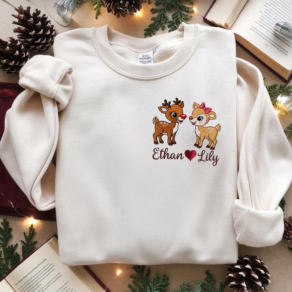 Custom Reindeer Couple Hoodies, Sweatshirt, Valentine's Day Gift