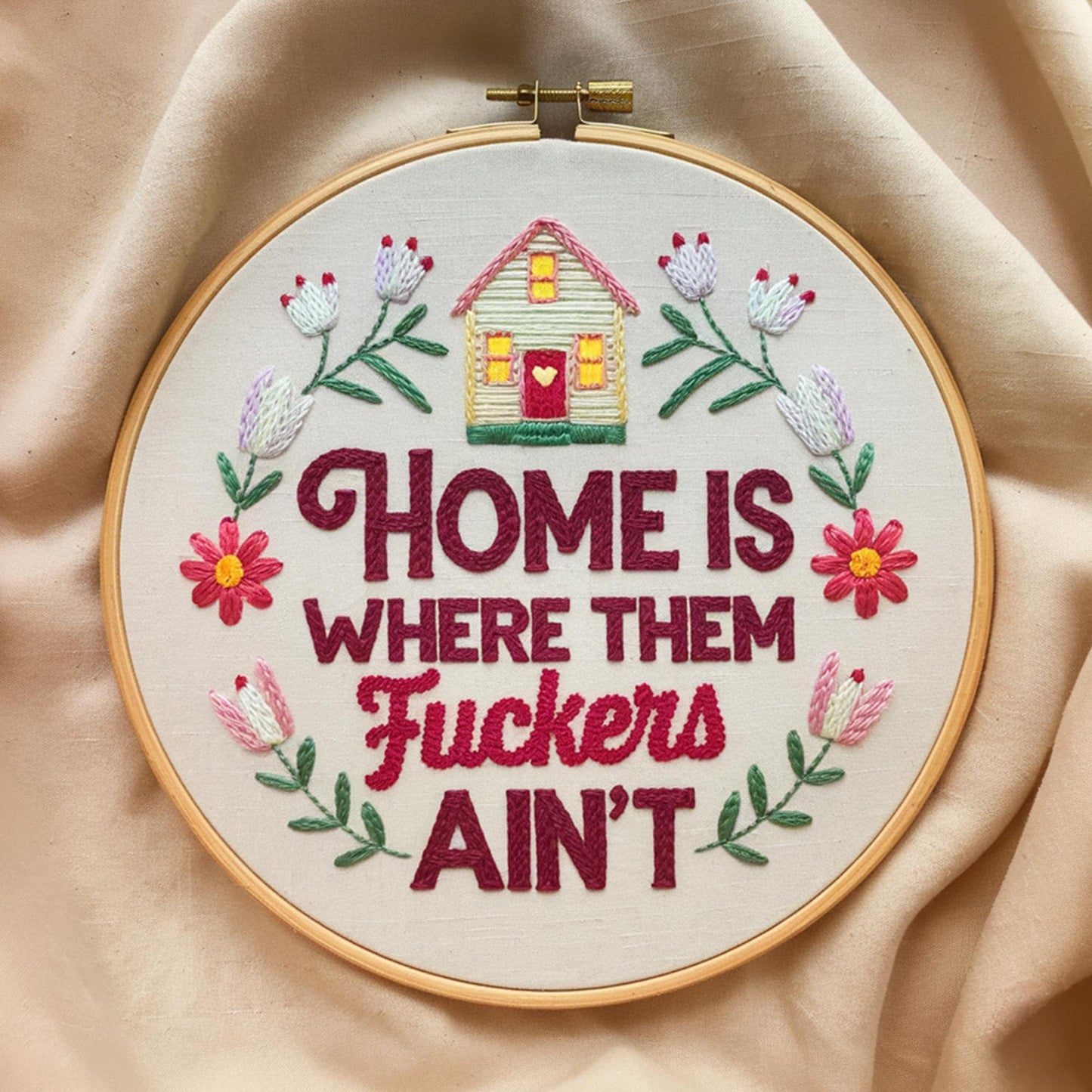 Embroidery Hoop Art, Funny Home Decor Wall Hanging Gift