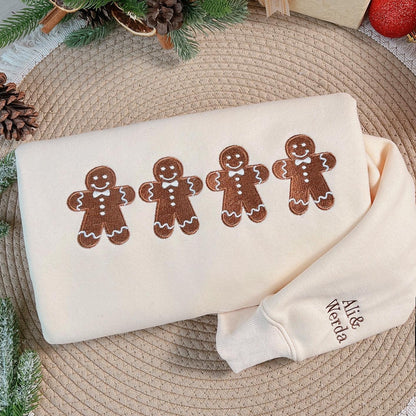 Embroidered Gingerbread Men Christmas Sweatshirt, Holiday Crewneck