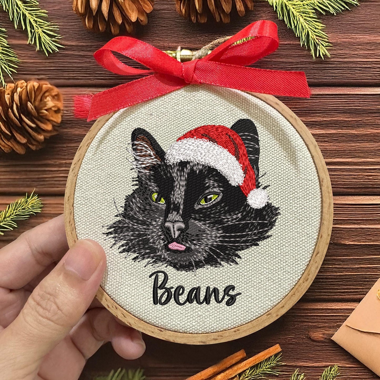 Custom Embroidered Pet Portrait Christmas Ornament