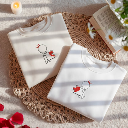 Cute Couple Heart Embroidered Sweatshirt, Matching Valentine Sweatshirts for Him & Her, Minimal Love Couple Gift