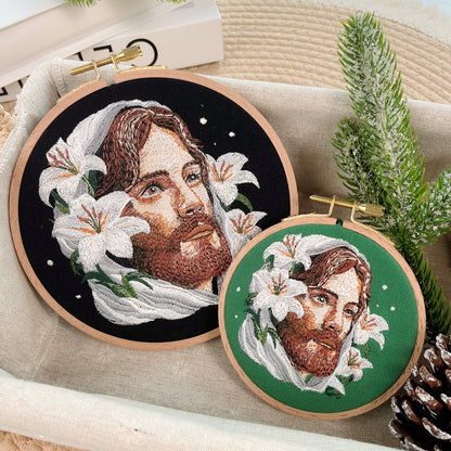 Jesus Embroidery Hoop Ornament, Embroidered Christmas Faith Decor