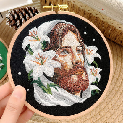 Jesus Embroidery Hoop Ornament, Embroidered Christmas Faith Decor
