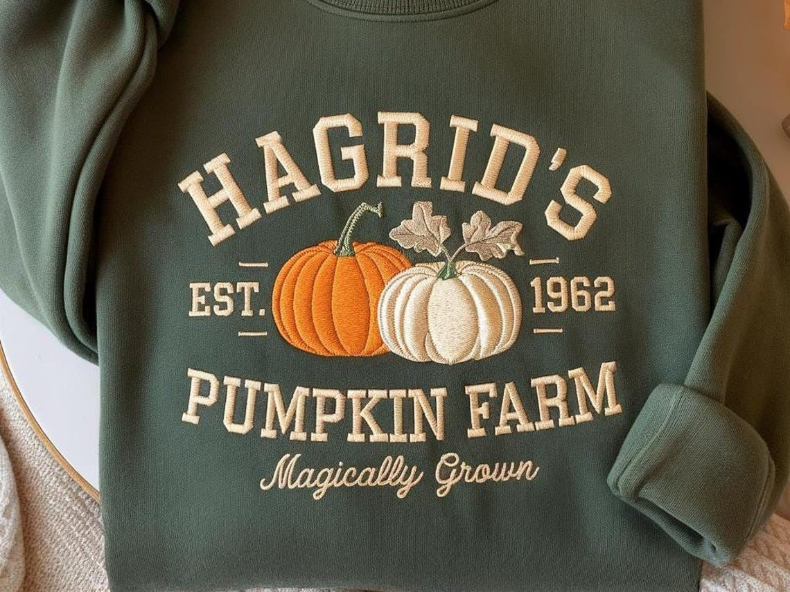 Hagrid Pumpkin Embroidered Sweatshirt, Fall Wizard Sweatshirt, Fall Sweater, Cozy Autumn Shirt, Halloween Pumpkin Patch, Magical Farm Shirt