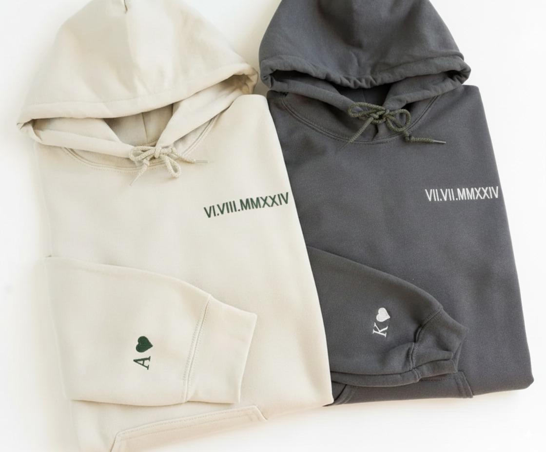 Matching Roman Numeral Hoodies Custom Valentine’s Gift for Couples