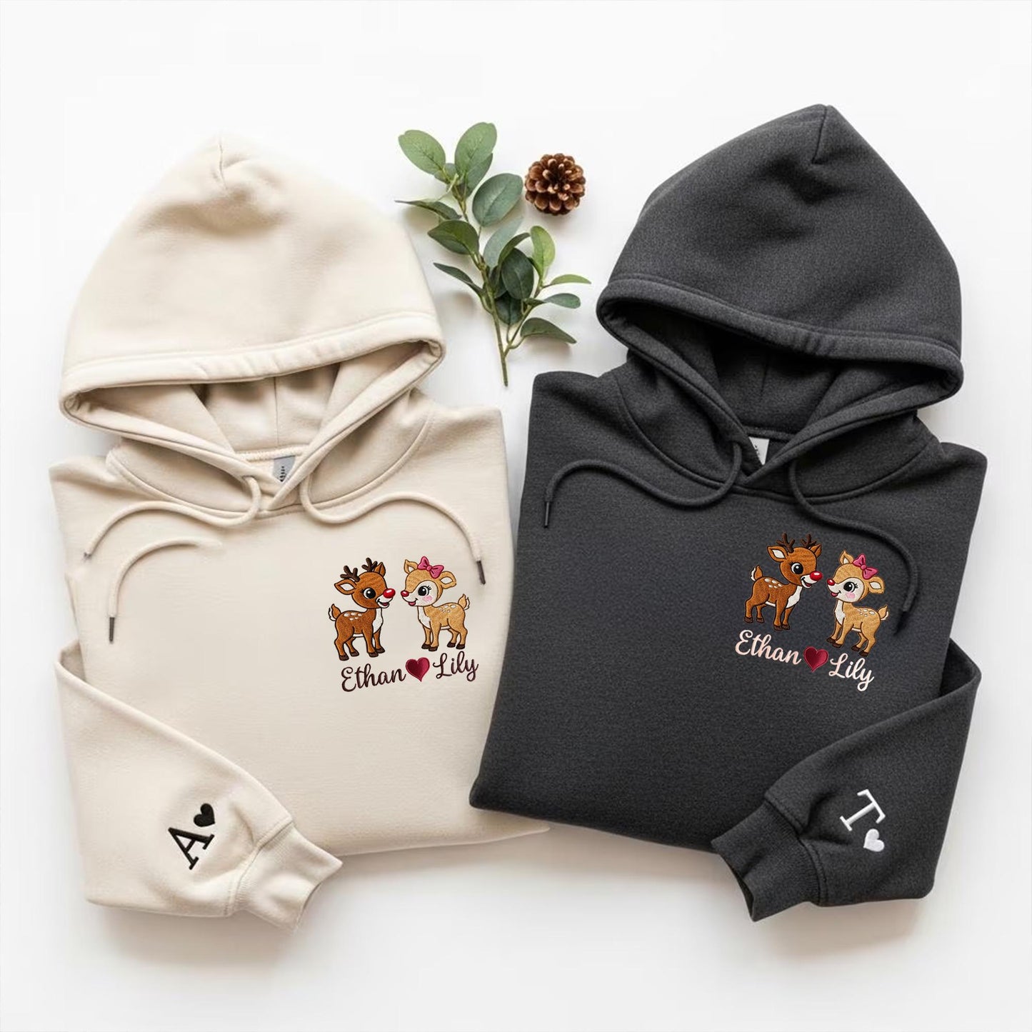 Custom Reindeer Couple Hoodies, Sweatshirt, Valentine's Day Gift