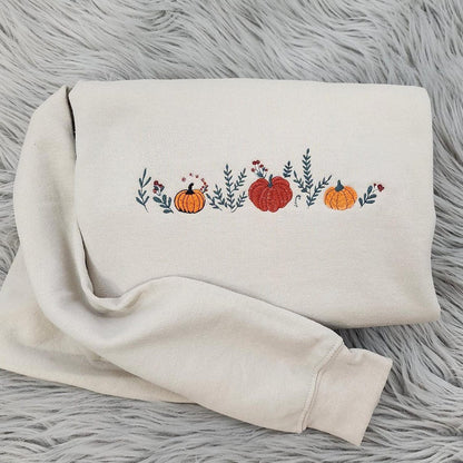 Embroidered Fall Enchanted Pumpkins Crewneck: Autumn Sweatshirt, Pumpkin Forest