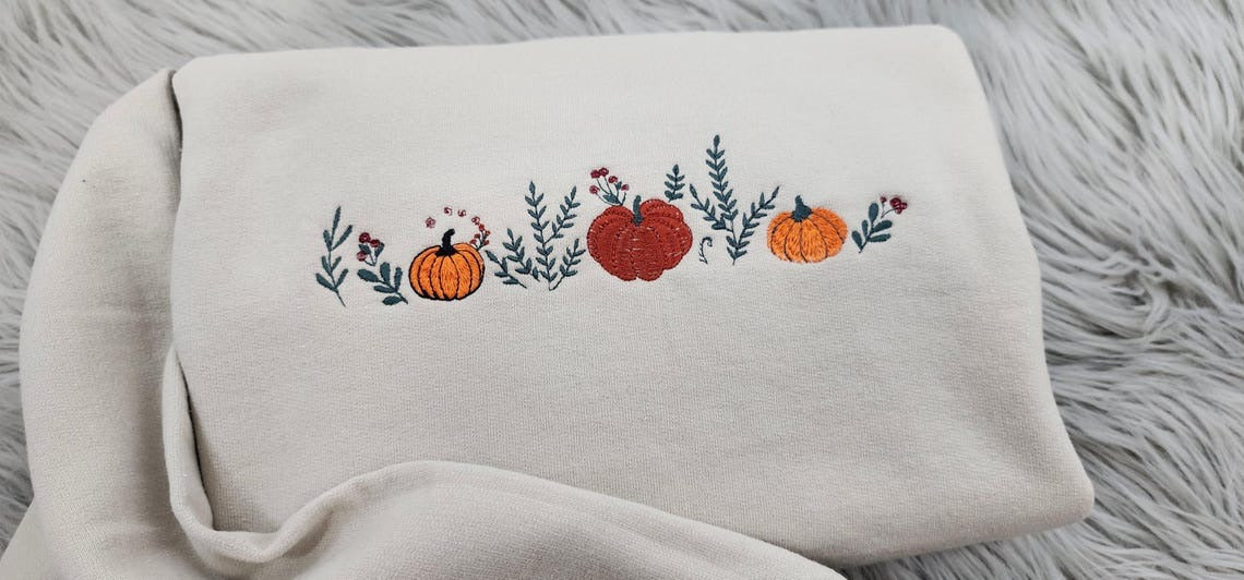 Embroidered Fall Enchanted Pumpkins Crewneck: Autumn Sweatshirt, Pumpkin Forest