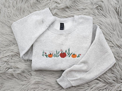 Embroidered Fall Enchanted Pumpkins Crewneck: Autumn Sweatshirt, Pumpkin Forest