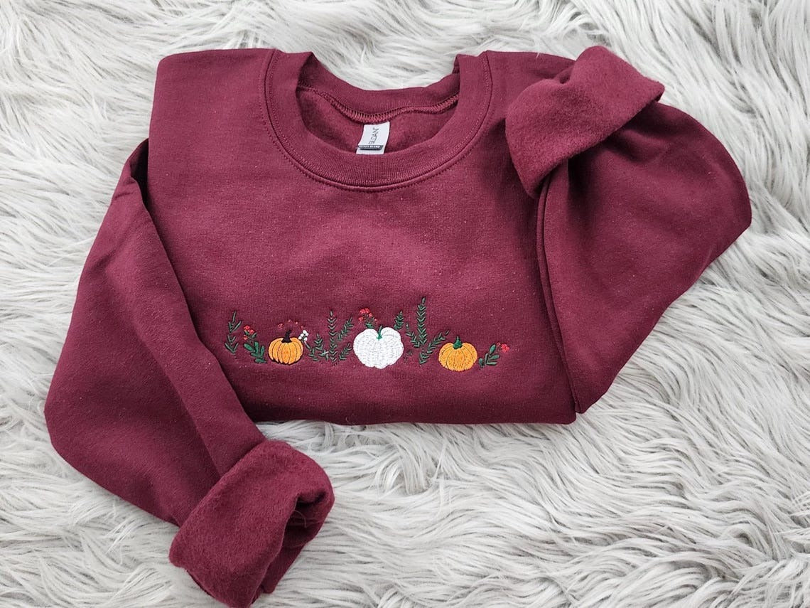 Embroidered Fall Enchanted Pumpkins Crewneck: Autumn Sweatshirt, Pumpkin Forest