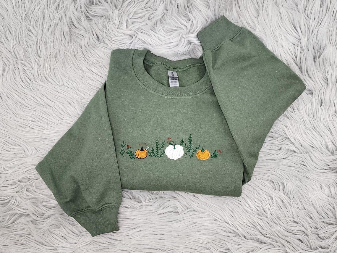 Embroidered Fall Enchanted Pumpkins Crewneck: Autumn Sweatshirt, Pumpkin Forest