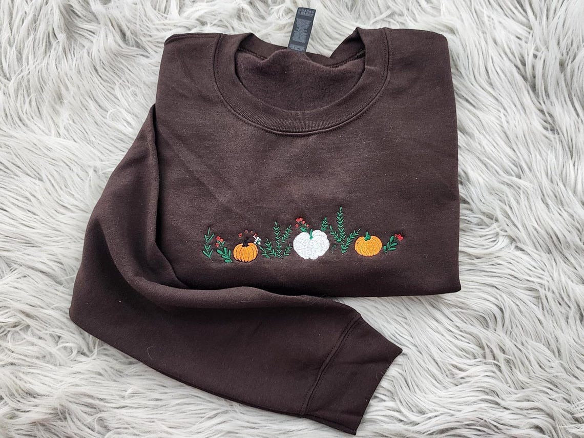Embroidered Fall Enchanted Pumpkins Crewneck: Autumn Sweatshirt, Pumpkin Forest