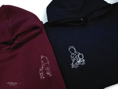 Custom Embroidered Sketch Hoodie, Handmade Father’s Day Gift
