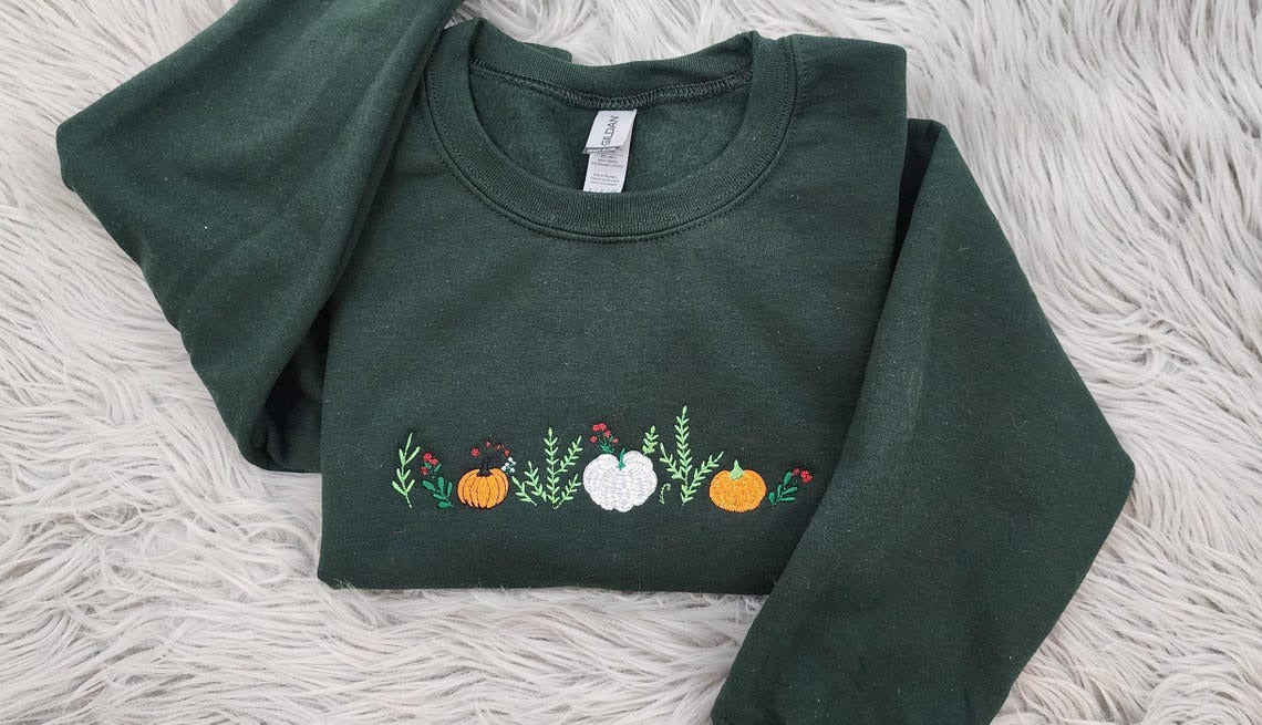 Embroidered Fall Enchanted Pumpkins Crewneck: Autumn Sweatshirt, Pumpkin Forest