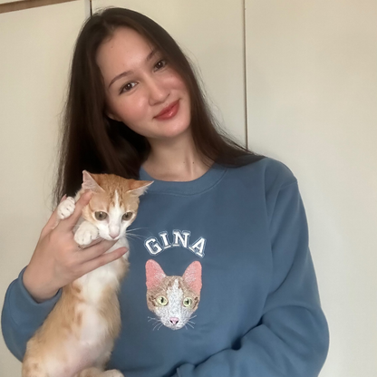 Custom Pet Portrait Embroidered Hoodie And Sweatshirt, Pet Lover Gift