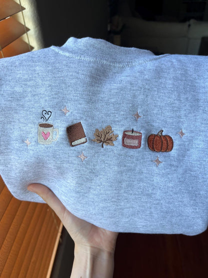 Book Lover Fall Embroidered Sweatshirt, Women's Fall Bookish Sweatshirt, Book Lover Gift, Cute Autumn Pumpkin Coffee Shirt, Cozy Fall Shirt