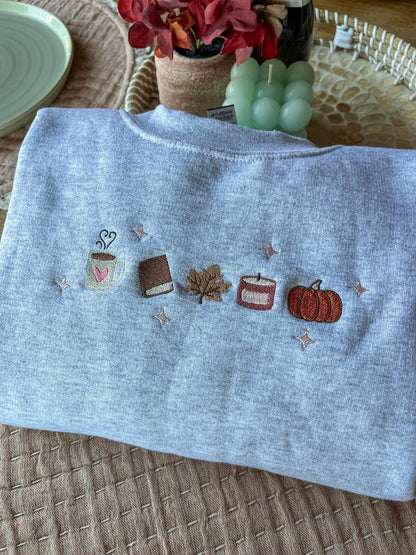 Book Lover Fall Embroidered Sweatshirt, Women's Fall Bookish Sweatshirt, Book Lover Gift, Cute Autumn Pumpkin Coffee Shirt, Cozy Fall Shirt