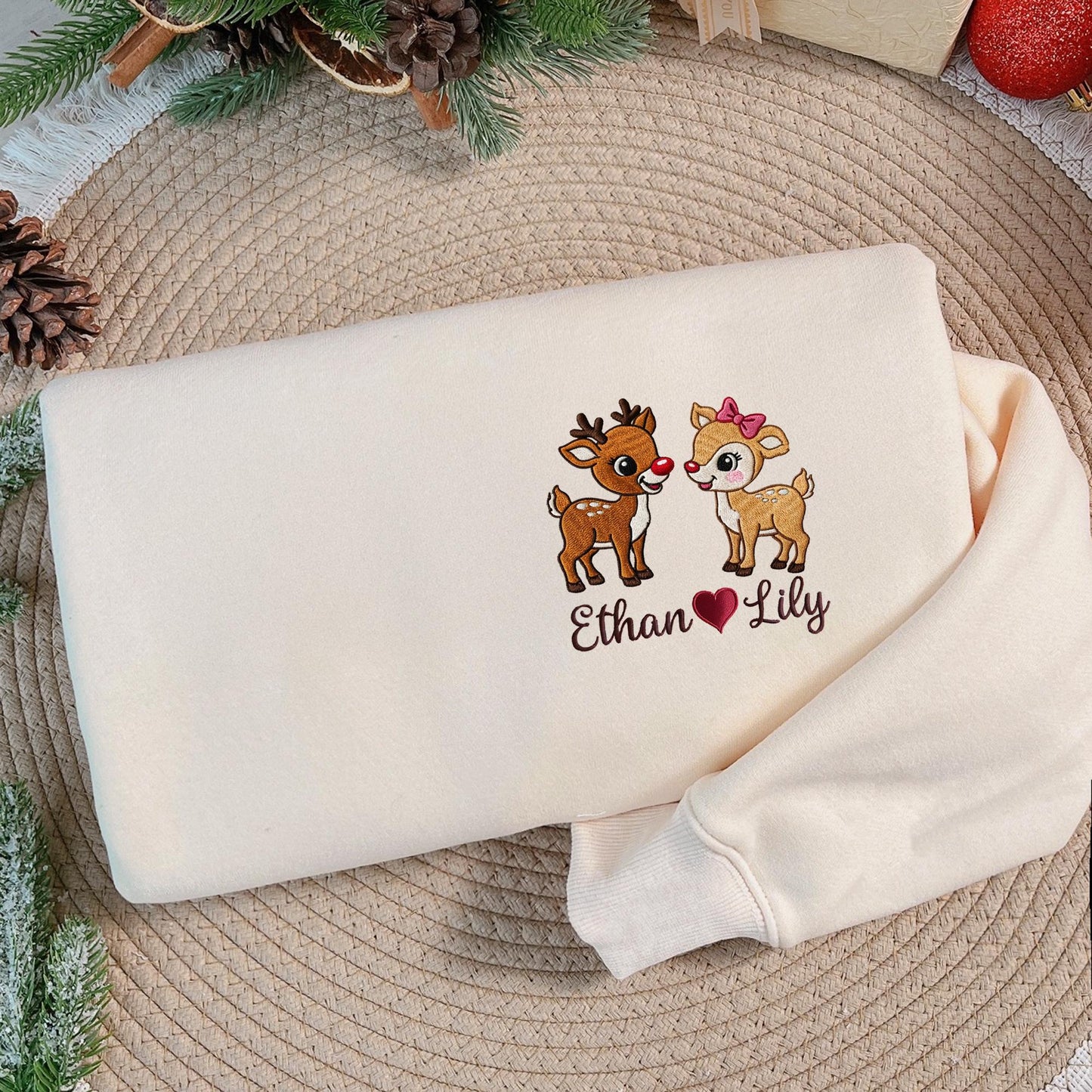 Custom Reindeer Couple Hoodies, Sweatshirt, Valentine's Day Gift