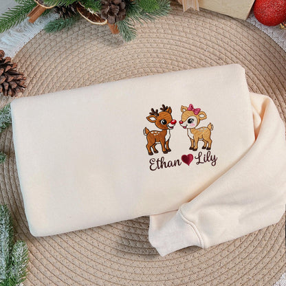 Custom Reindeer Couple Hoodies, Sweatshirt, Valentine's Day Gift