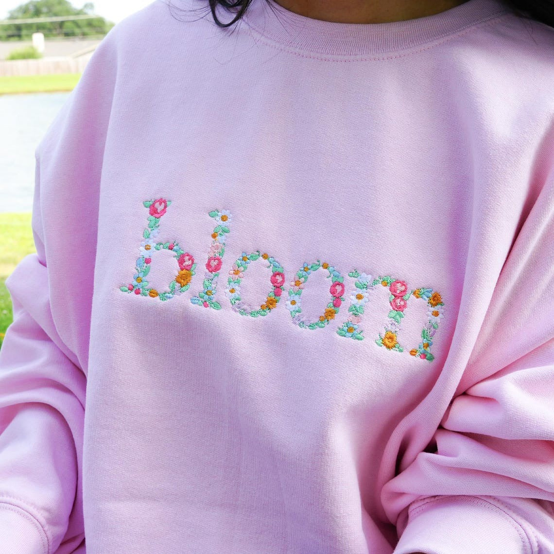 Custom Embroidered Floral Letter Sweatshirt, Custom Text Sweatshirt with Flowers, Personalized Christmas Gift, Custom Embroidered Crewneck