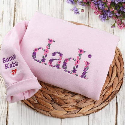 Custom Embroidered Floral Letter Sweatshirt, Custom Text Sweatshirt with Flowers, Personalized Christmas Gift, Custom Embroidered Crewneck