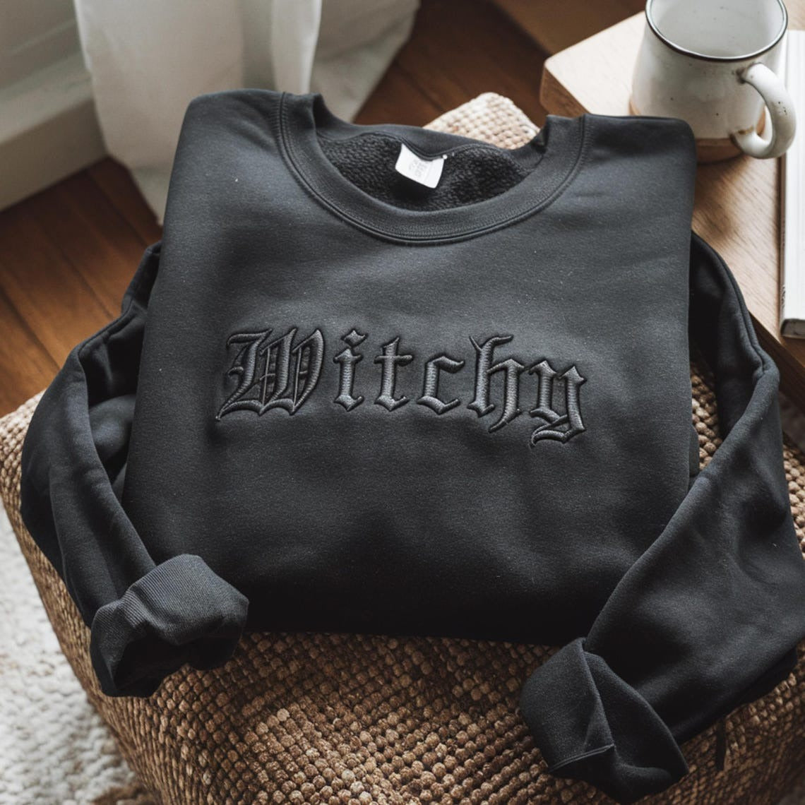 Witchy Halloween Sweatshirt Sweatshirt, Embroidered Witch Shirt, Cute Simple Halloween Costume, Witches Wiccan, Unisex Garment-Dyed T-shirt