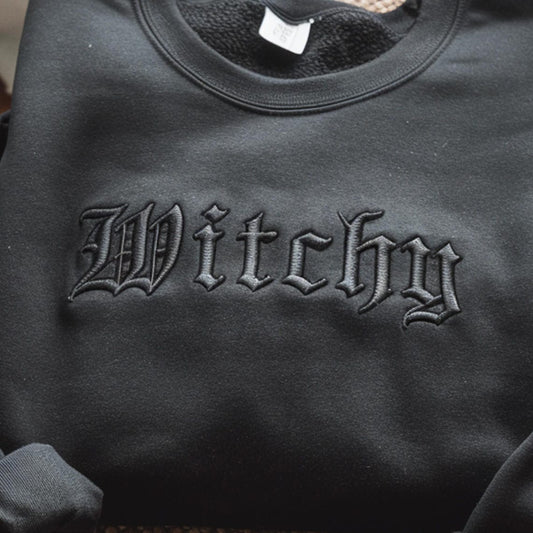 Witchy Halloween Sweatshirt Sweatshirt, Embroidered Witch Shirt, Cute Simple Halloween Costume, Witches Wiccan, Unisex Garment-Dyed T-shirt
