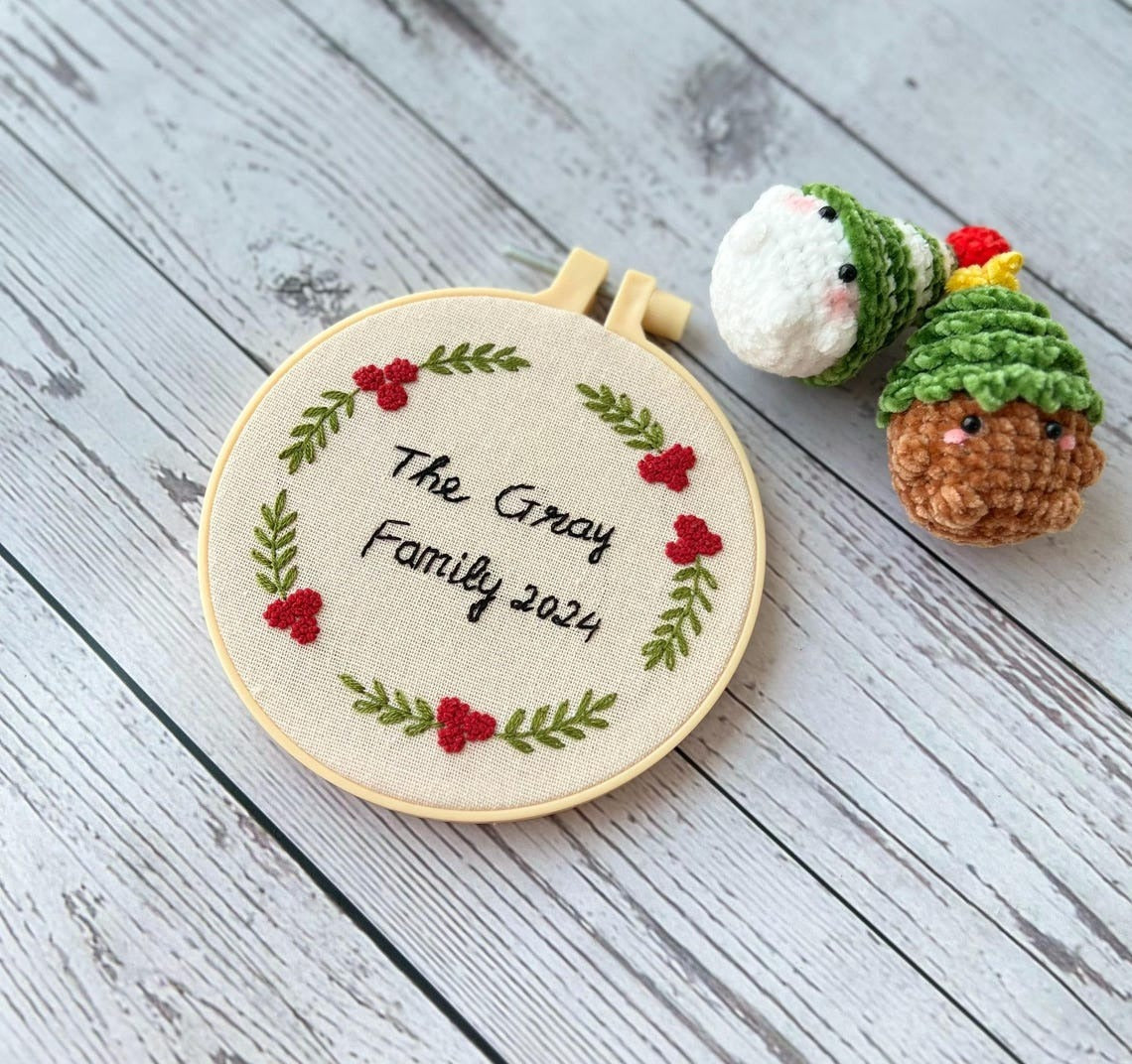 Hand Embroidered Baby's first Christmas Ornament, Custom Embroidered Hoop Ornament, Christmas Decor, Holiday Decor, Christmas Tree Decor.