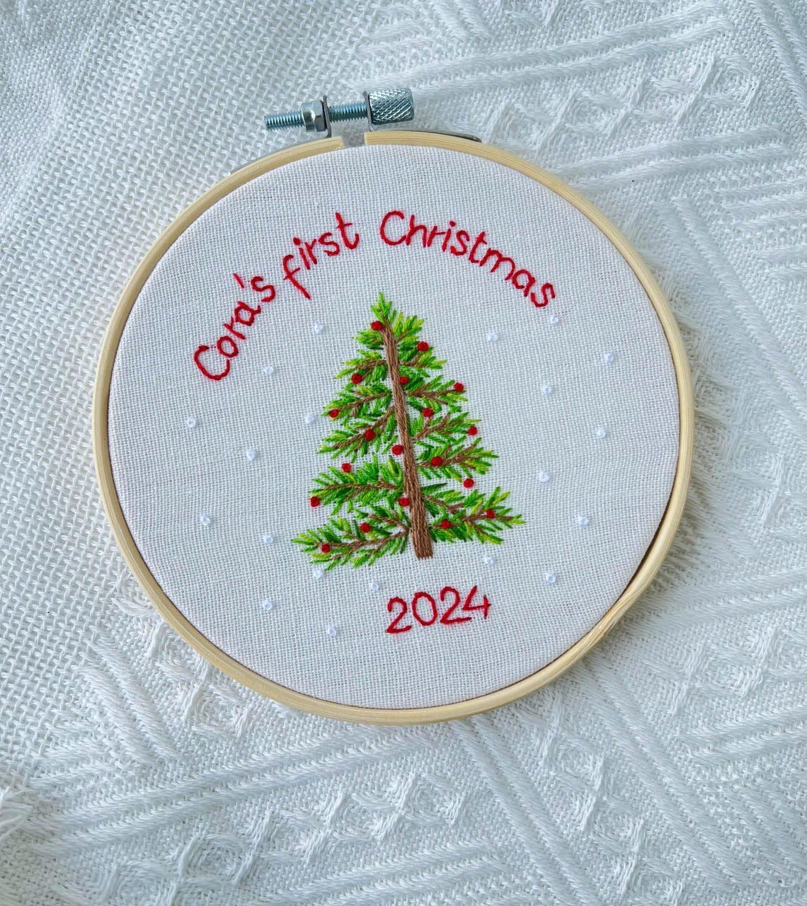 Hand Embroidered Baby's first Christmas Ornament, Custom Embroidered Hoop Ornament, Christmas Decor, Holiday Decor, Christmas Tree Decor.