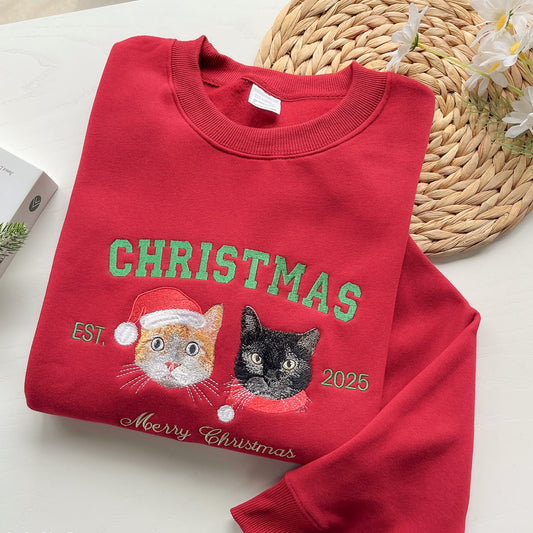 Personalized Pet Face Christmas Embroidered Sweatshirt