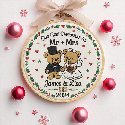 First Christmas as Mr & Mrs Handmade Ornament, Custom Embroidered Hoop with Names Year, Newlywed Christmas Gift 2025