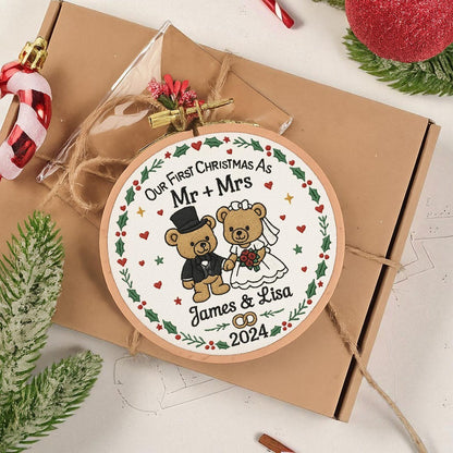 First Christmas as Mr & Mrs Handmade Ornament, Custom Embroidered Hoop with Names Year, Newlywed Christmas Gift 2025