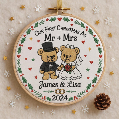 First Christmas as Mr & Mrs Handmade Ornament, Custom Embroidered Hoop with Names Year, Newlywed Christmas Gift 2025