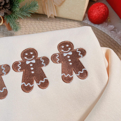 Embroidered Gingerbread Men Christmas Sweatshirt, Holiday Crewneck