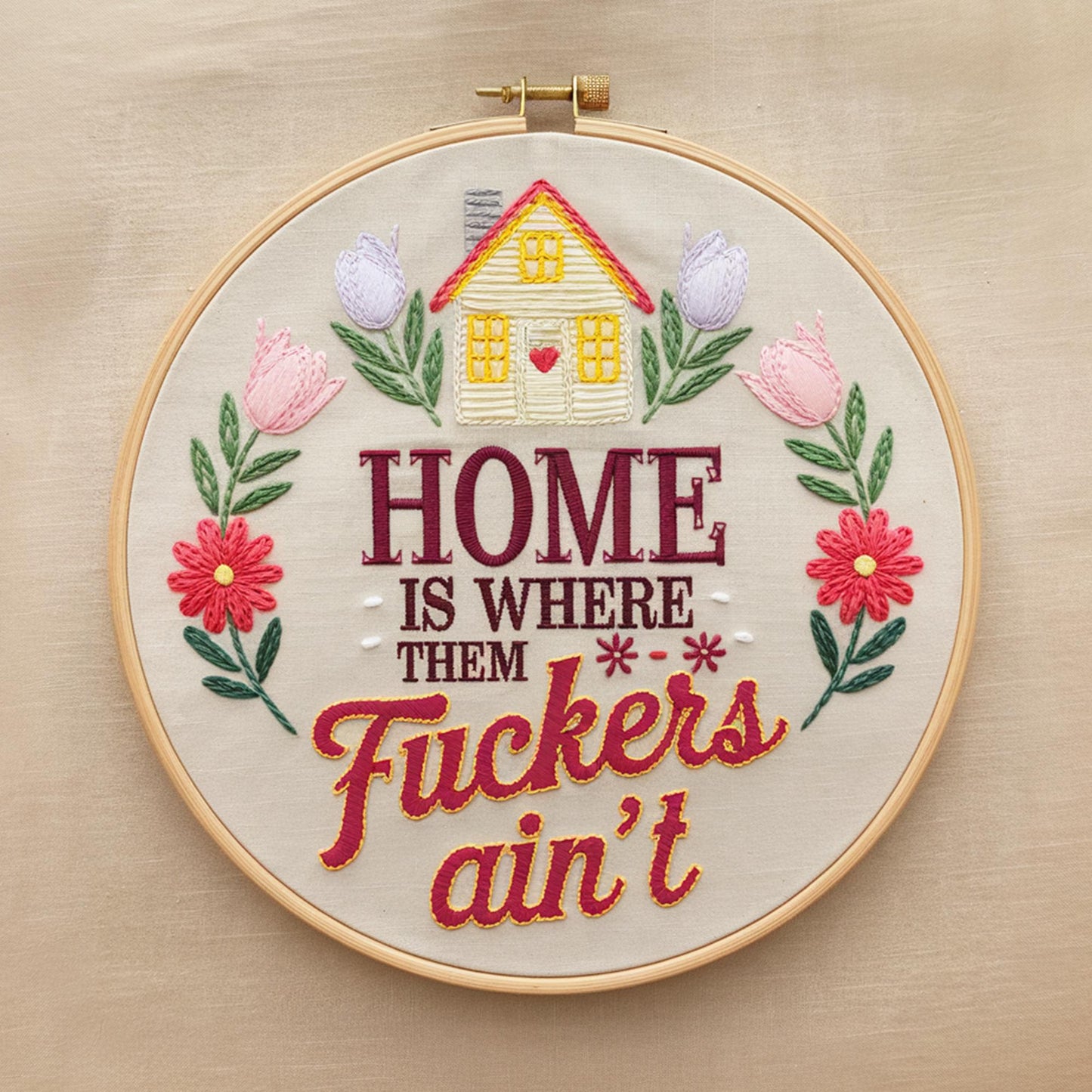 Embroidery Hoop Art, Funny Home Decor Wall Hanging Gift