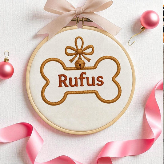 Personalised Dog Bone Clay Tree Decoration, Pet Embroidered Ornament, Dog Tree Decs, Animal Decoration, Decoration Gift, Pet Gift