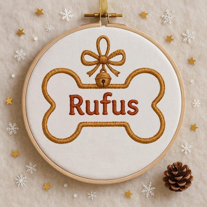 Personalised Dog Bone Clay Tree Decoration, Pet Embroidered Ornament, Dog Tree Decs, Animal Decoration, Decoration Gift, Pet Gift