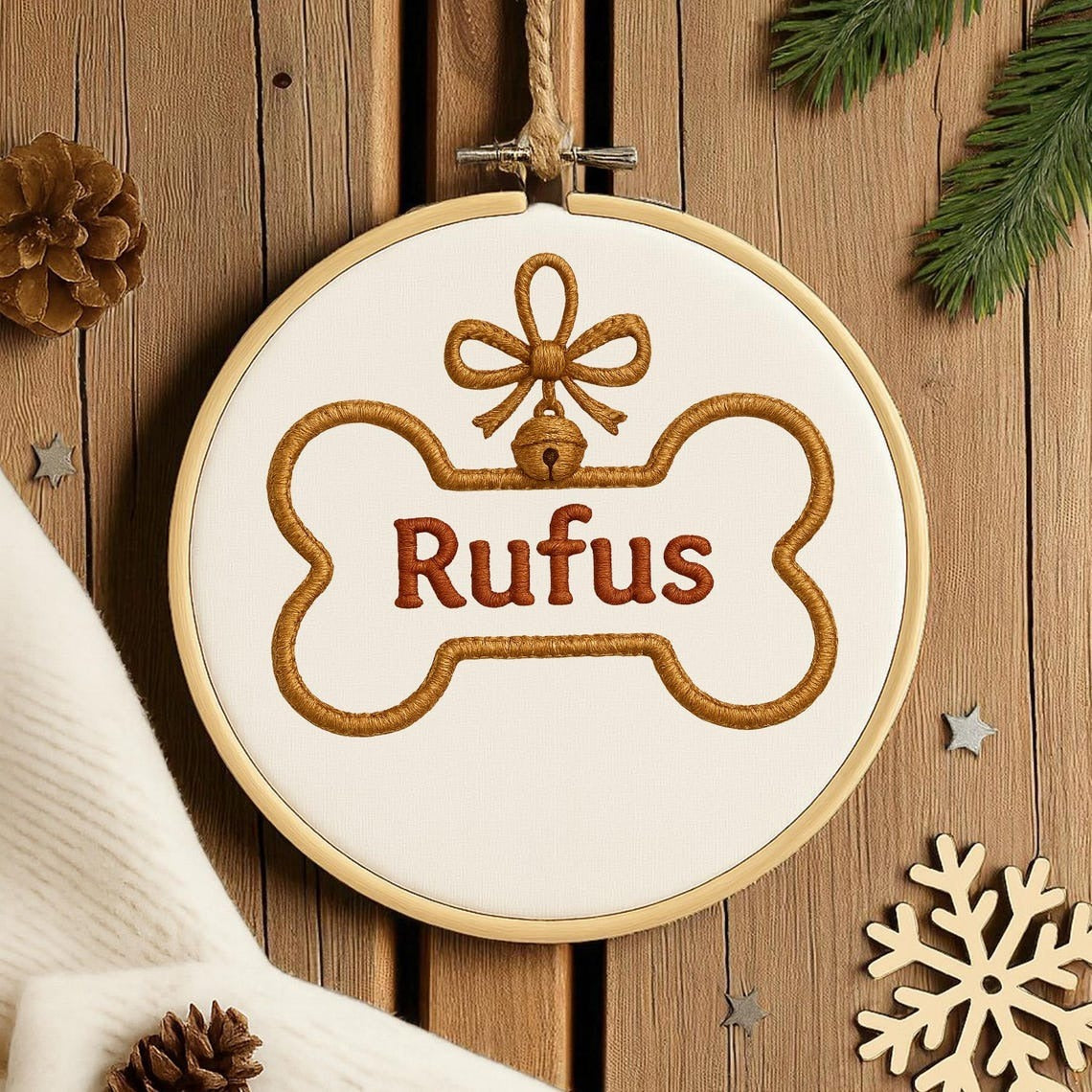Personalised Dog Bone Clay Tree Decoration, Pet Embroidered Ornament, Dog Tree Decs, Animal Decoration, Decoration Gift, Pet Gift