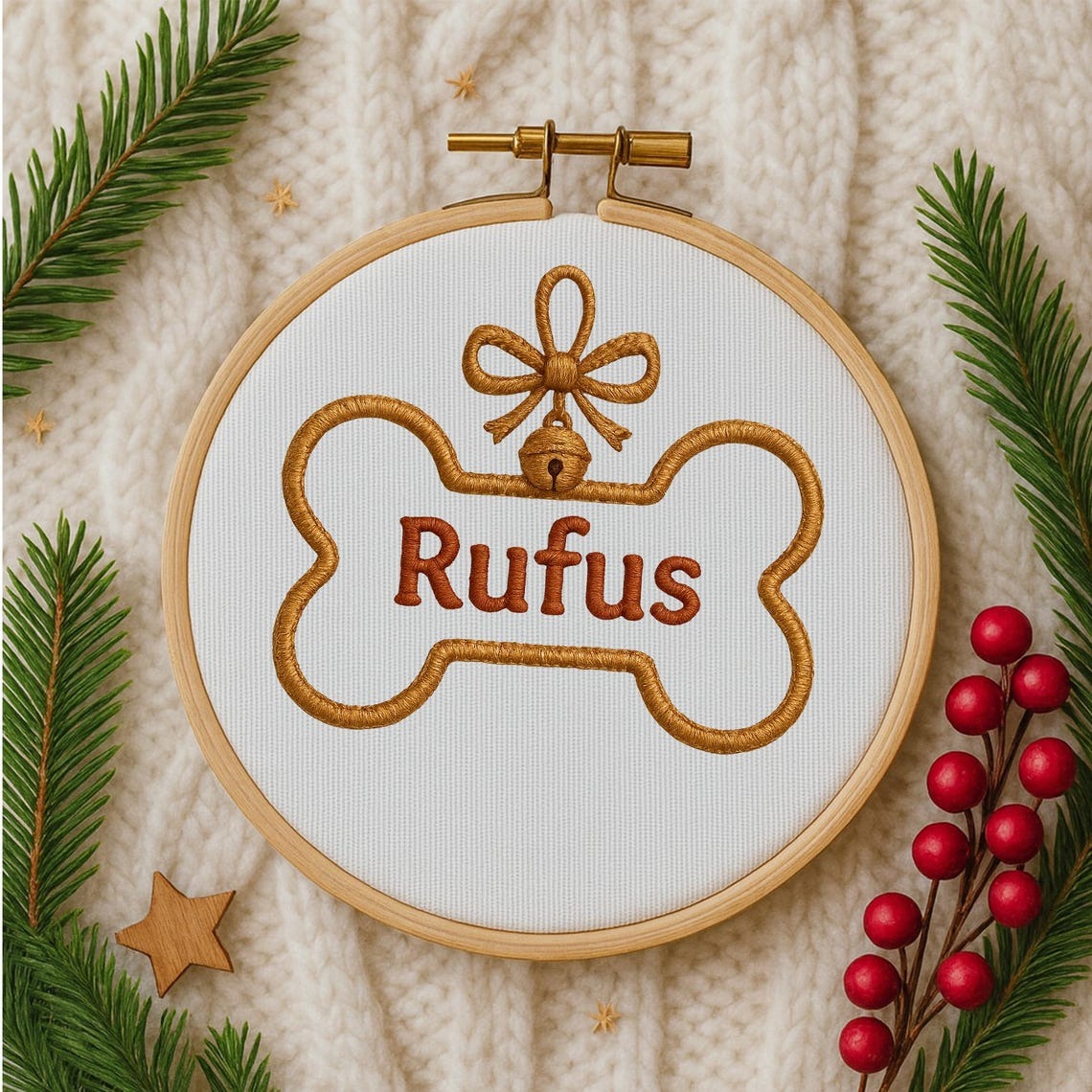 Personalised Dog Bone Clay Tree Decoration, Pet Embroidered Ornament, Dog Tree Decs, Animal Decoration, Decoration Gift, Pet Gift