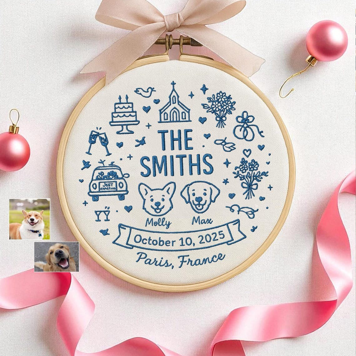 Custom Engagement Gift for Couples with Pet Photo Ornament,Wedding Gift for Newlyweds,Married Ornament,Anniversary Gift