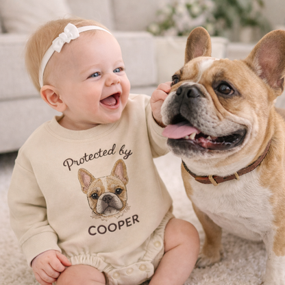 Personalized Embroidered French Bulldog Baby Onesie – Protected by Frenchie Gift for Dog Mom