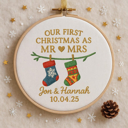 First Christmas Married Ornament, Customized Our First Christmas As Mr And Mrs Christmas Ornament, Personalized Wedding