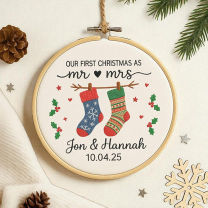 First Christmas Married Ornament, Customized Our First Christmas As Mr And Mrs Christmas Ornament, Personalized Wedding