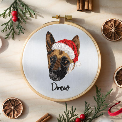 Custom Embroidered Pet Portrait Christmas Ornament