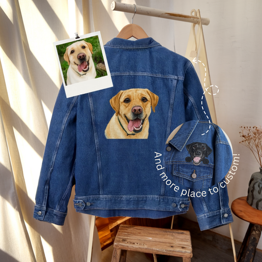 Personalized Pet Portrait Denim Jacket, Custom Pet Lover Jean Jacket, Dog Mom Gift Idea