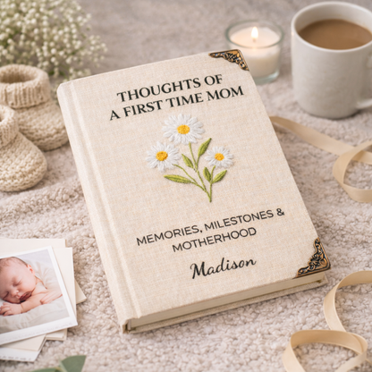 Custom Birth Month Embroidered Notebook, Personalized Embroidery Journal Gift For Mother's Day