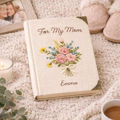 Custom Birth Month Embroidered Notebook, Personalized Embroidery Journal Gift For Mother's Day