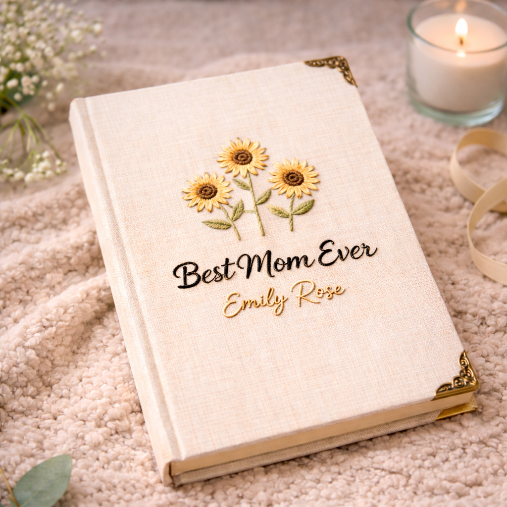 Custom Birth Month Embroidered Notebook, Personalized Embroidery Journal Gift For Mother's Day