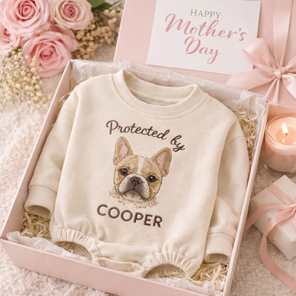 Personalized Embroidered French Bulldog Baby Onesie – Protected by Frenchie Gift for Dog Mom