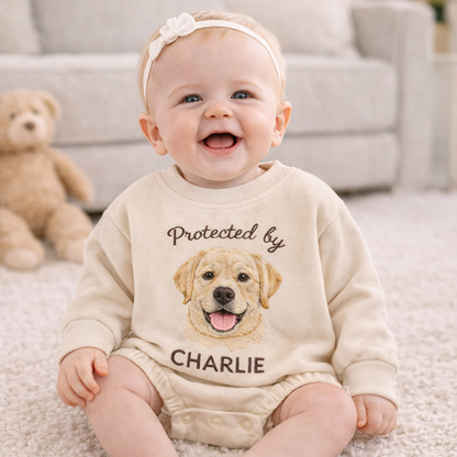 Personalized Embroidered Golden Retriever Baby Onesie – Protected by Golden Gift for Dog Mom
